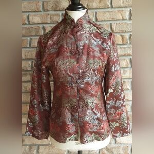 Peony Vintage Mandarian Collar Floral Jacquard Jacket Size Small.